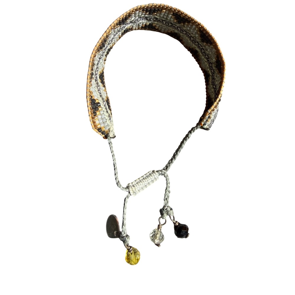 Mishky Woven Beaded Bracelet Gold Black White Adjustable Boho Artisan‎ - Picture 6 of 6